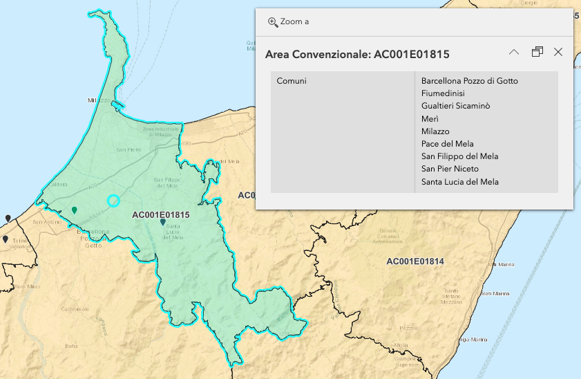 Mappa della cabina primaria AC001E01815 e Comuni coinvolti